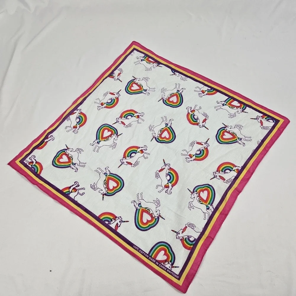 Vintage Unicorn Rainbow Bandana 100% Cotton USA Made 1980's Scarf Handkerchief
